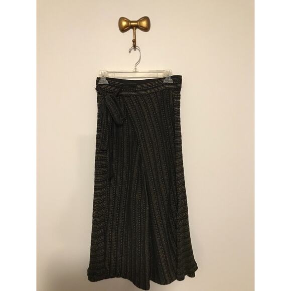 Anthropologie Eva Franco Black Wide Leg Blake Striped Wrap Cropped Pants - EXSM - Picture 1 of 9